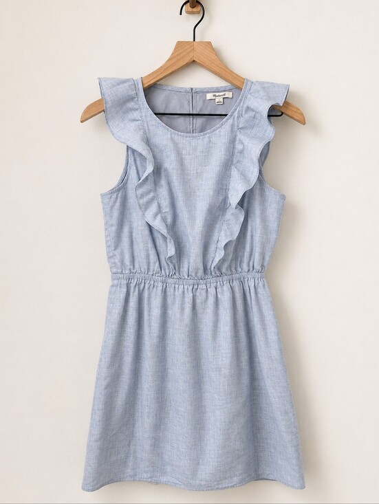 Madewell Dresses & Skirts - Madewell Belleflower Ruffle Dress Light Blue Cotton Size 4